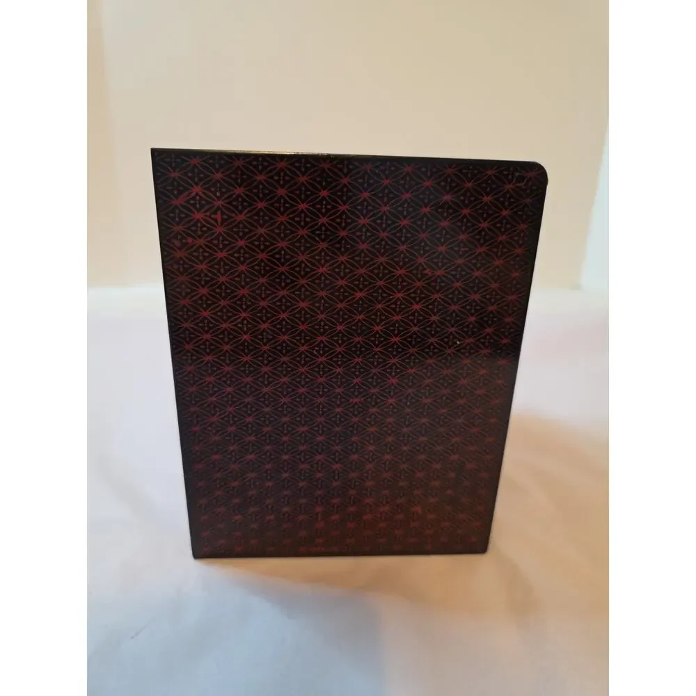 Vtg Otagiri Original Lacquerware Black W Fans Flowers 3 Drawer Jewelry Box